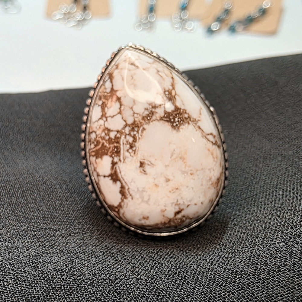 White Horse Silver Adjustable Ring